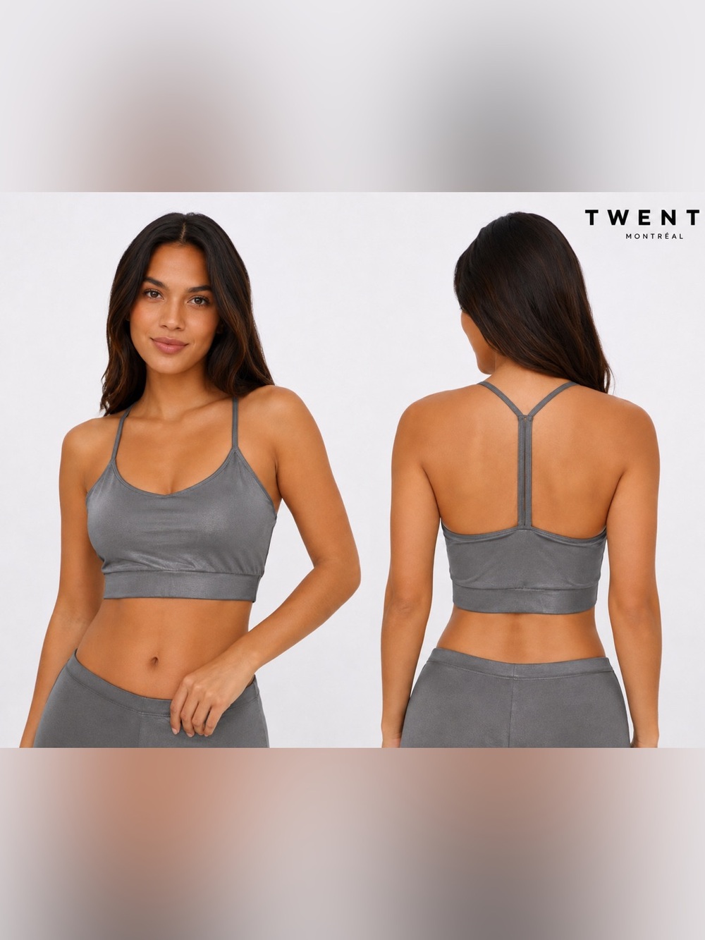 Twenty Montreal Metallic Gray Sparkle Sports Bra Crop Top NWT Size Small
